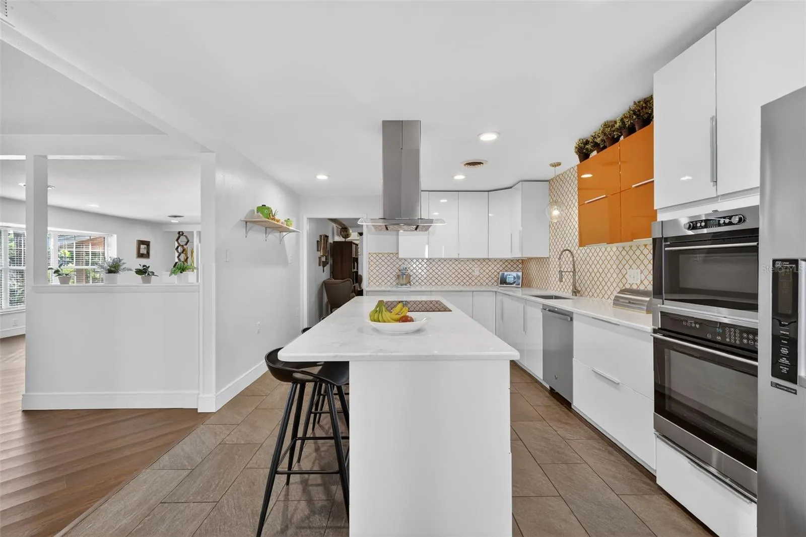 Kitchen with view of lake