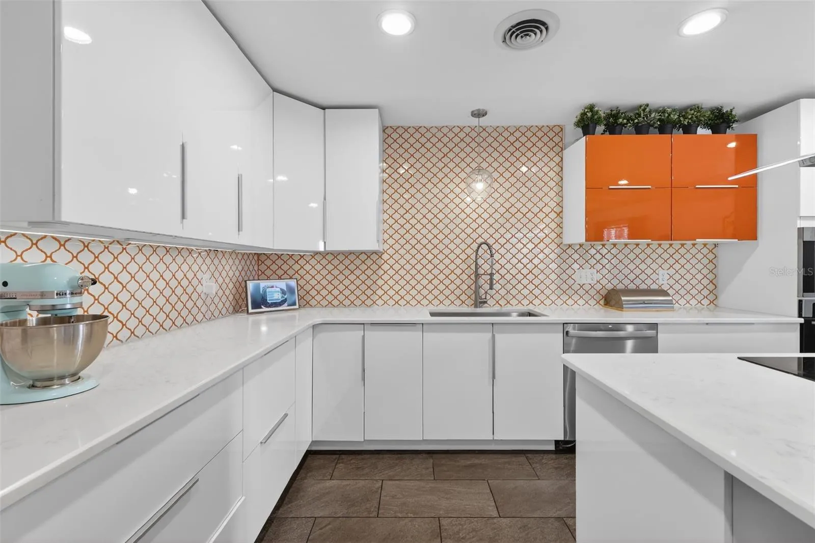 Kitchen with view of lake