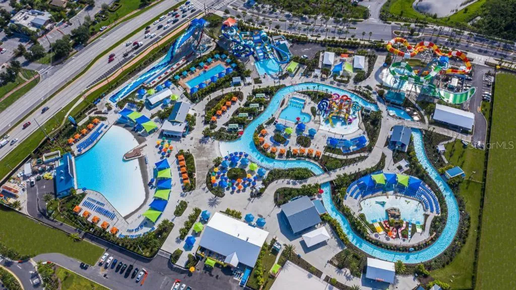 Aerial view of Island H2O Water Park at Margaritaville Resort Orlando near Disney