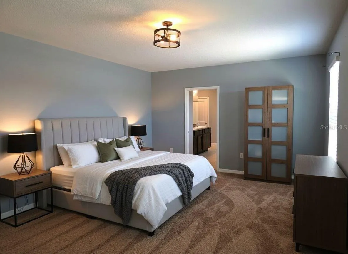 Virtual Staging Primary Bedroom with Ensuite Bathroom