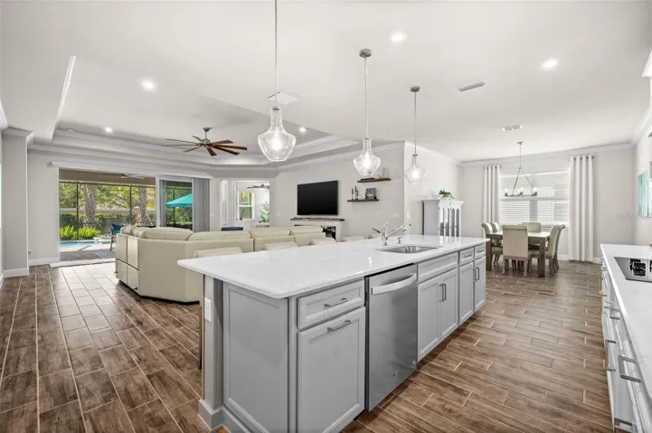 Expansive counter space and island perfect for entertaintaining