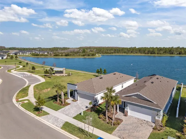 Aerial perspective showing the home’s location at the back of the neighborhood.