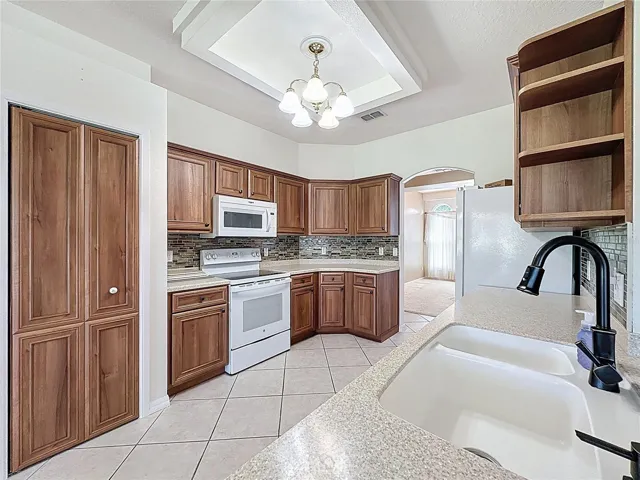 Corian countertops and tile floors