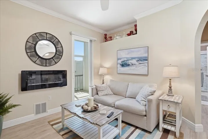 mounted fireplace in den