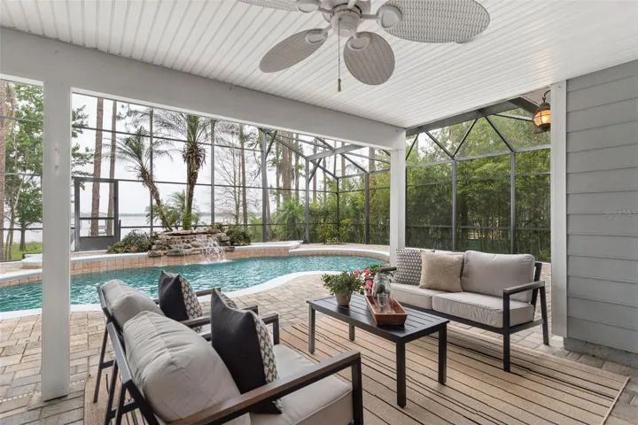 Covered lanai overlooks the pool.