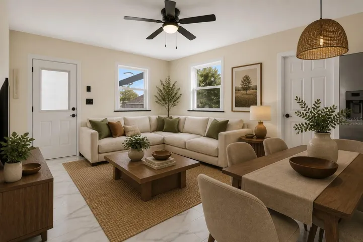 Virtually staged Living / dining room