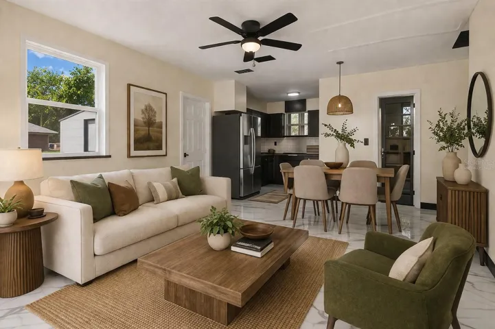 Virtually staged Living / dining room