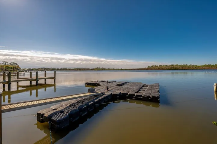 Floating dock with panoramic water views and a serene natural backdrop. An ideal feature for enjoying the waterfront lifestyle.