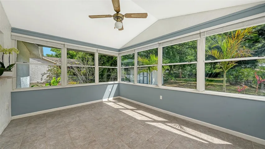 Generously sized family room with nature views