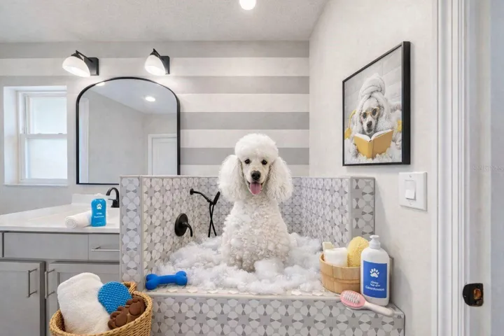3rd bathroom custom dog shower AI staged