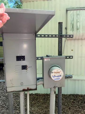 Electrical box and meter. Showing the secured cover which is only opened to power on or off.