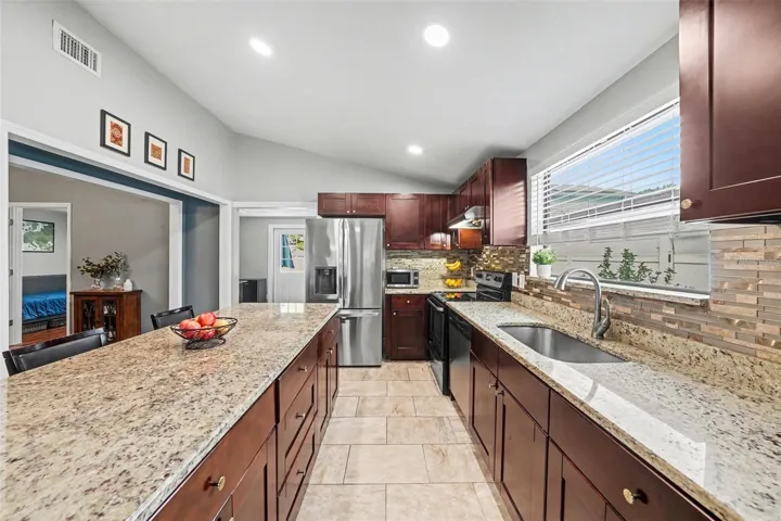 Granite countertops and plenty of storage