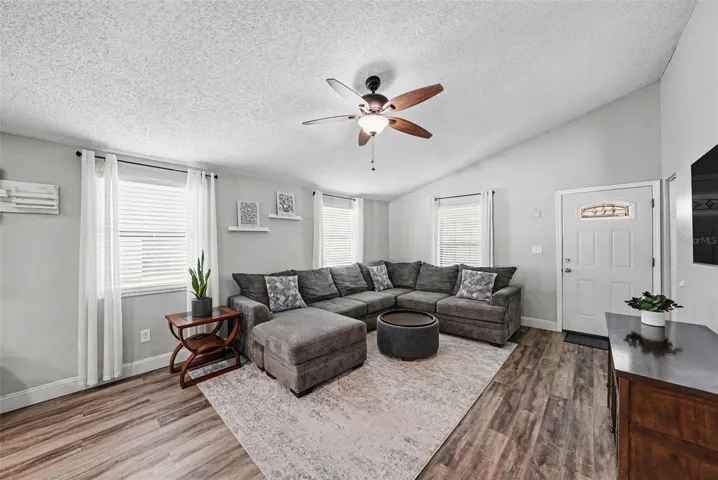 Living room with vaulted ceiling