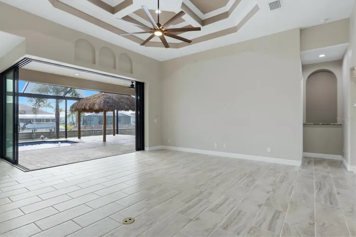 Living Room With Coffered Ceiling