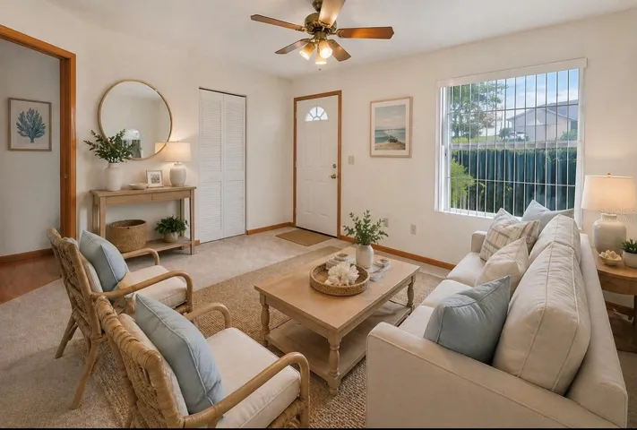 Virtually staged entry foyer or Living room