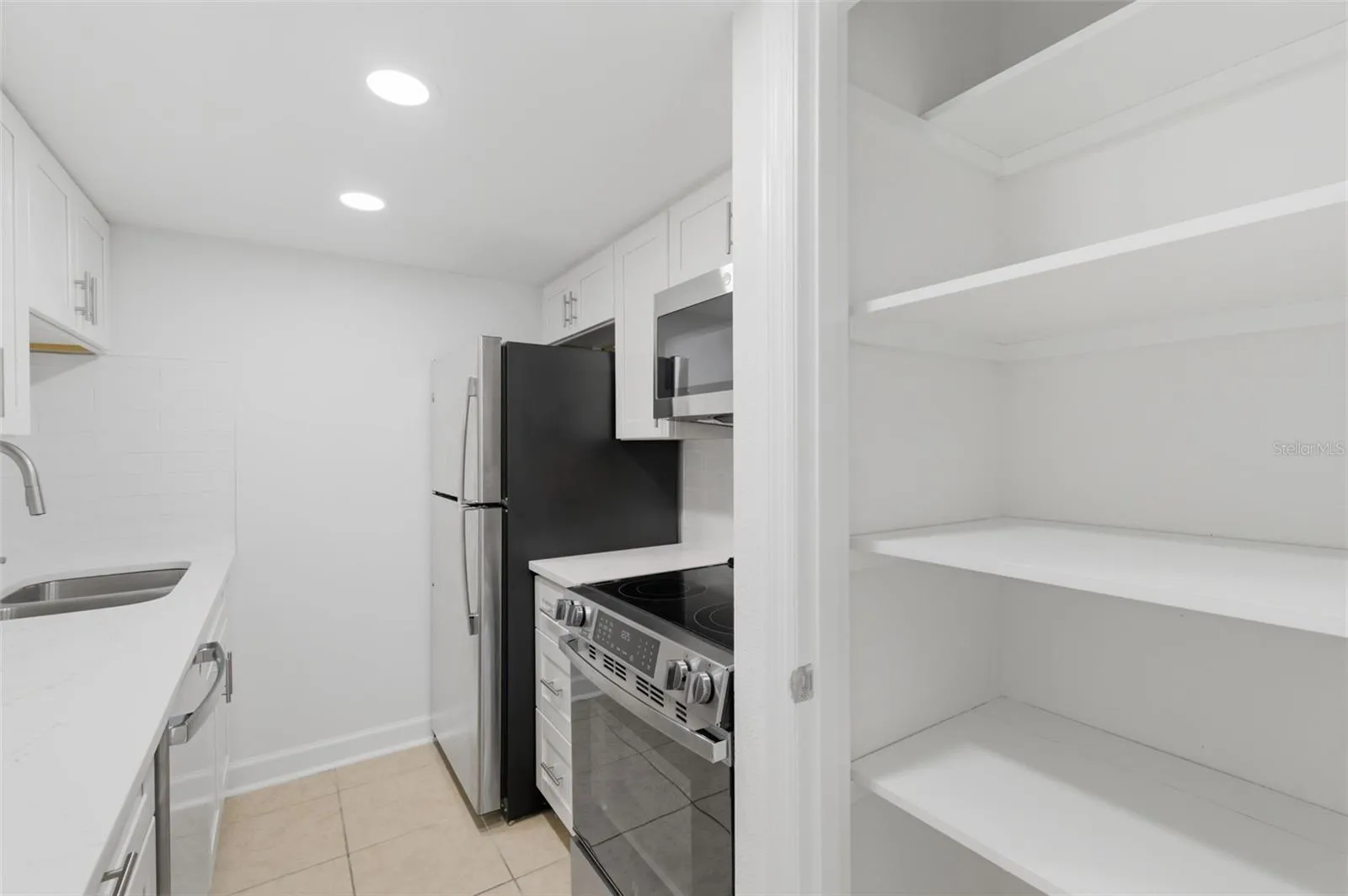 Nice shelved pantry for storing groceries and small appliances