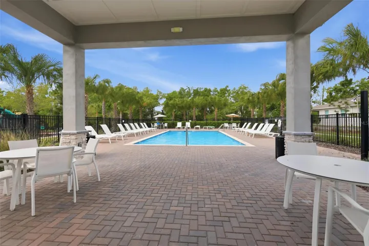 covered seating at community pool