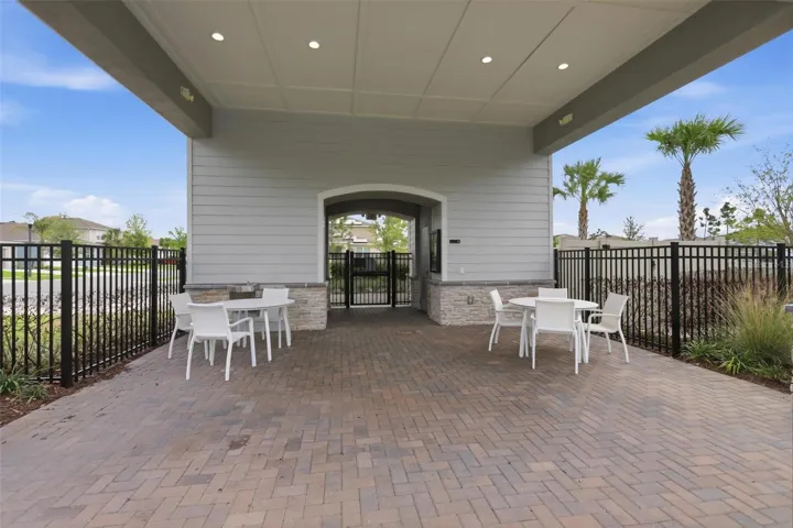 covered seating at community pool