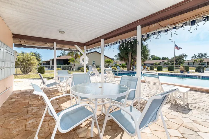Covered seating poolside