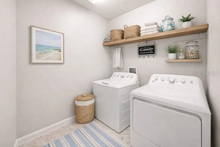 Inside Laundry is located behind the kitchen with a secret door to the Primary Suite