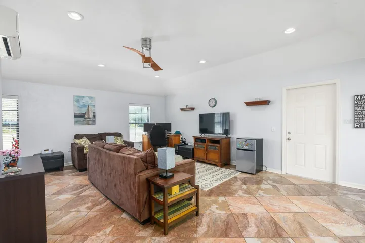 Multi-purpose room with storage closets