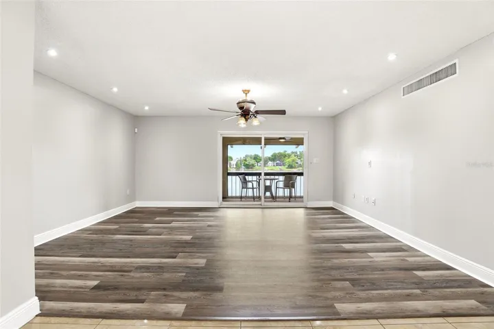 Family Room looking out balcony - water view