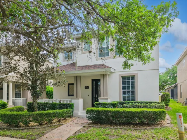 Curb appeal with tree lined street and welcoming front port