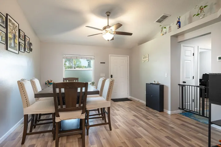 Front door entering to large dining area