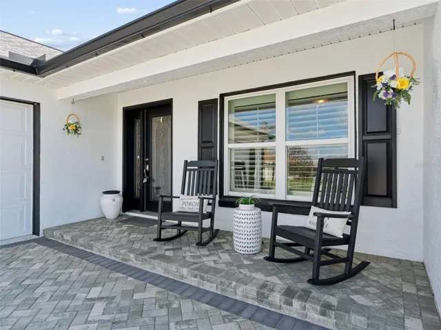 Covered Front Porch w/Elegant Leaded Glass Front Door w/Side Light Accent
