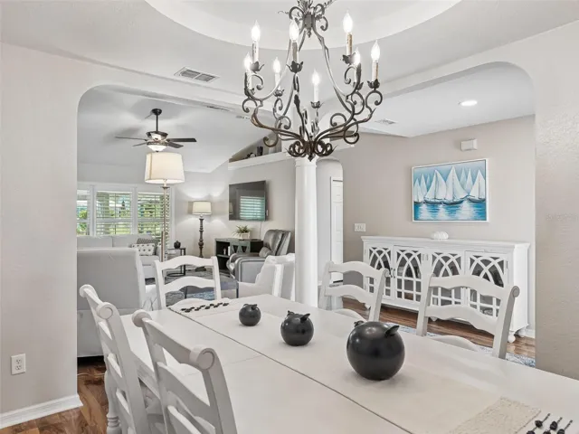 Dining area w/Designer Chandelier
