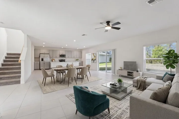 Open Concept Living, Dining and Kitchen