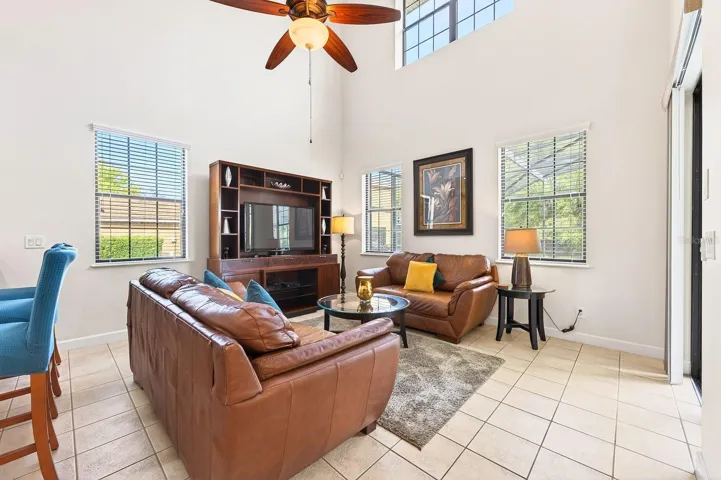 Two story family room.