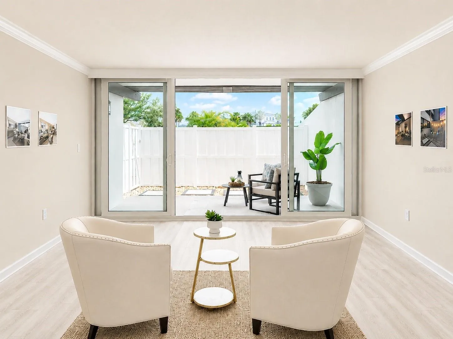 Living room overlooking new Patio/Courtyard area