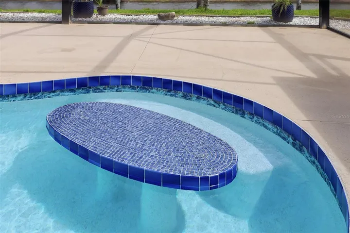 Beautiful newly resurfaced pool (2025) with elegant coping and lush backyard views