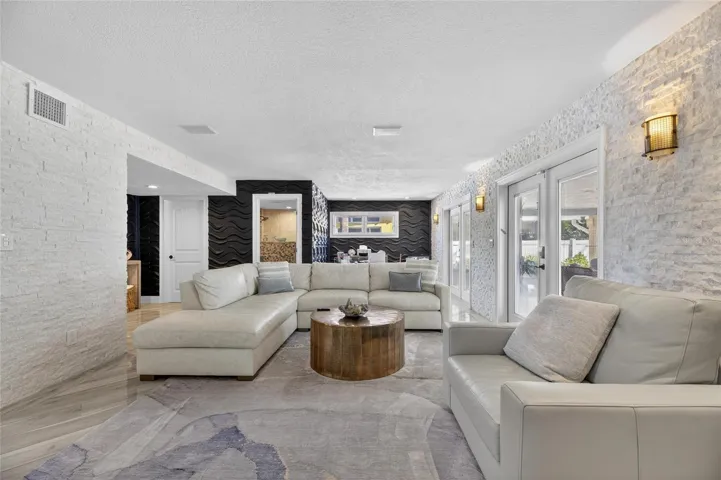 Living Room w/ stone gas fireplace