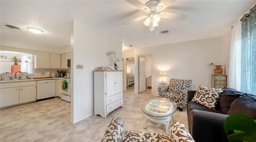 Living area and kitchen