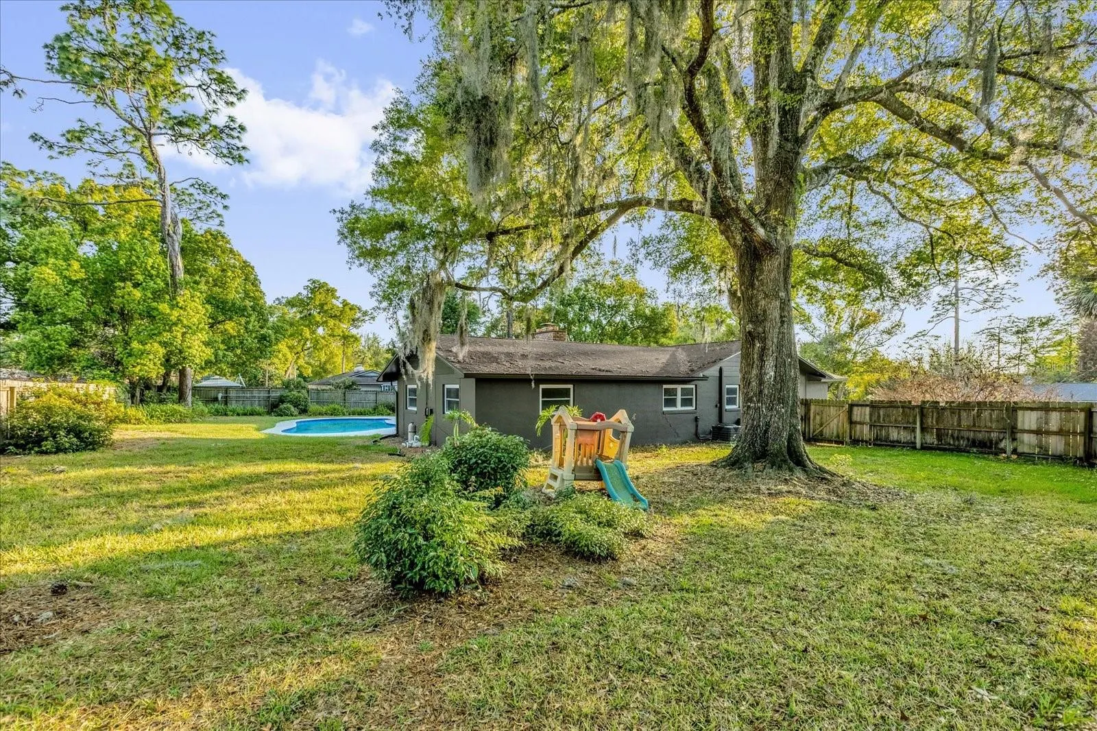 Large back yard shown, the total lot is approx .40 acre. Beatiful large trees, fully fenced and privacy on a cul de sac lot really makes this home a gem!