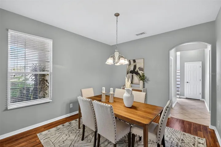 Dining room has a hallway leading to kitchen