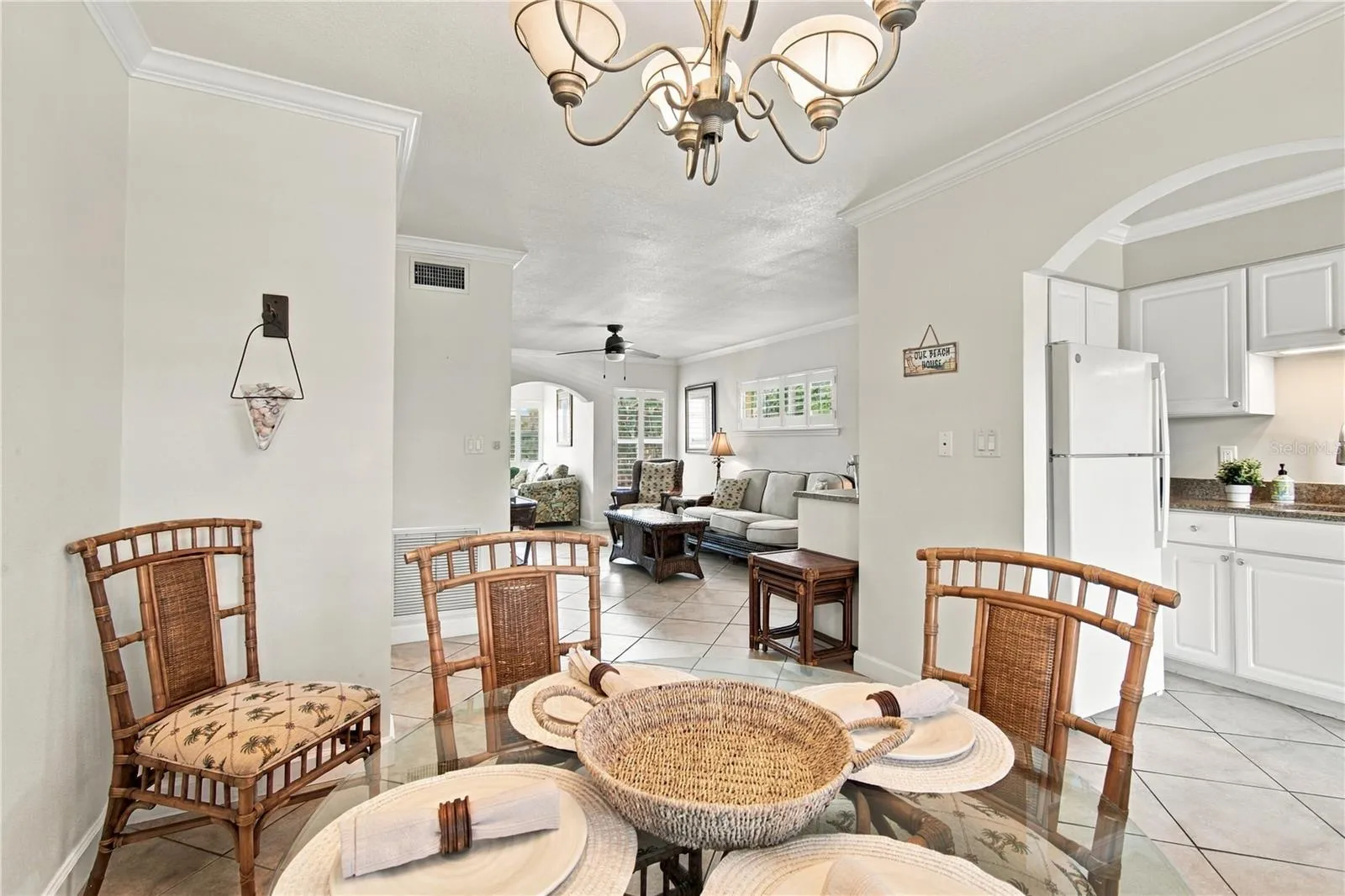 Dining area looking into living room