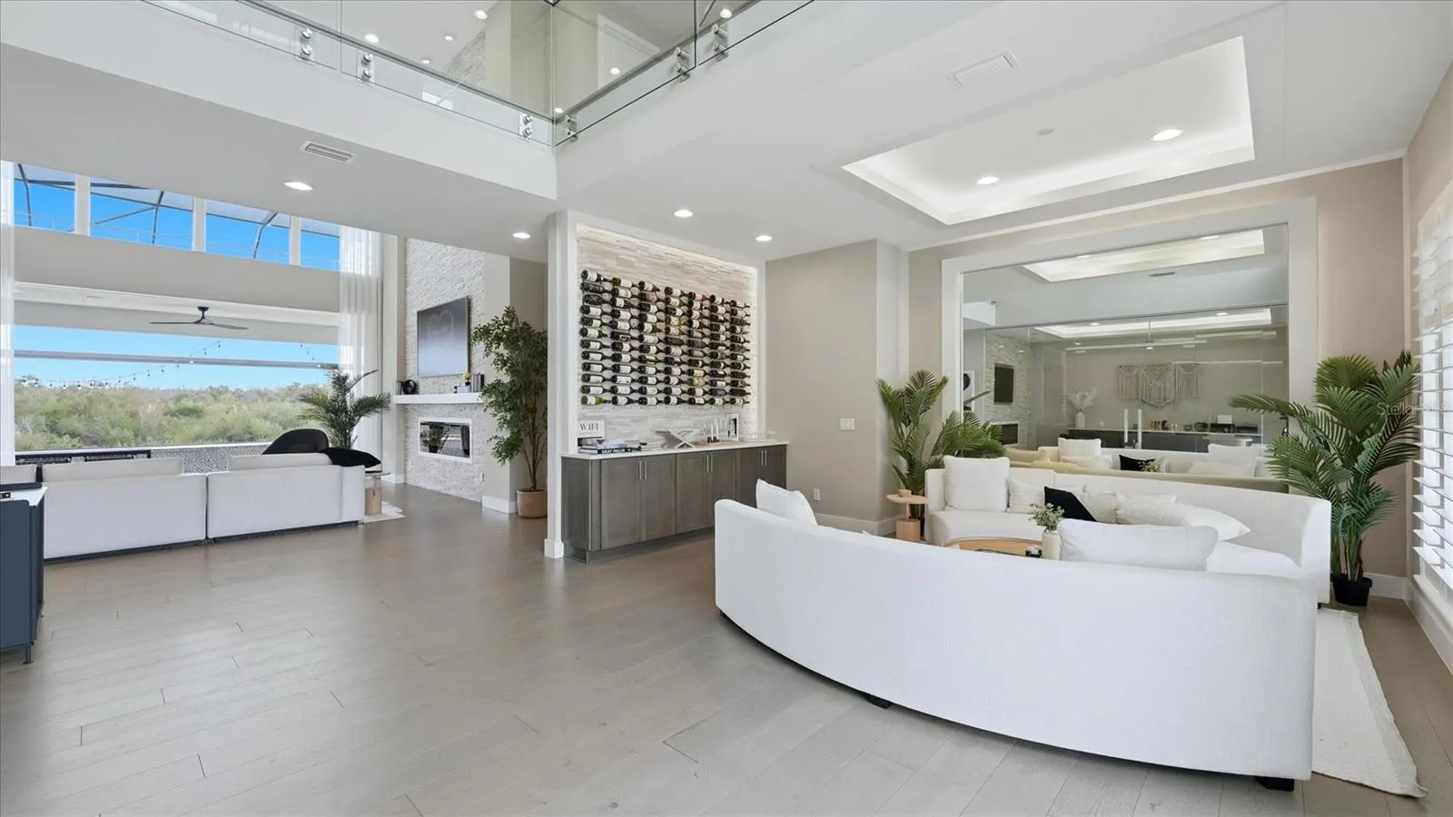 living room with wine wall