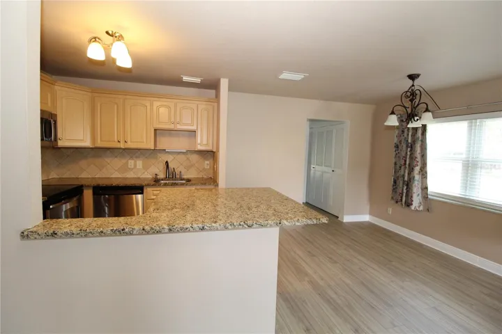 View of Dining area and kitchen from living area
