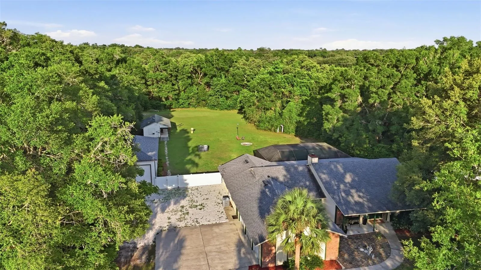 Aerial View of Main Home, Backyard &amp; Detached Structures