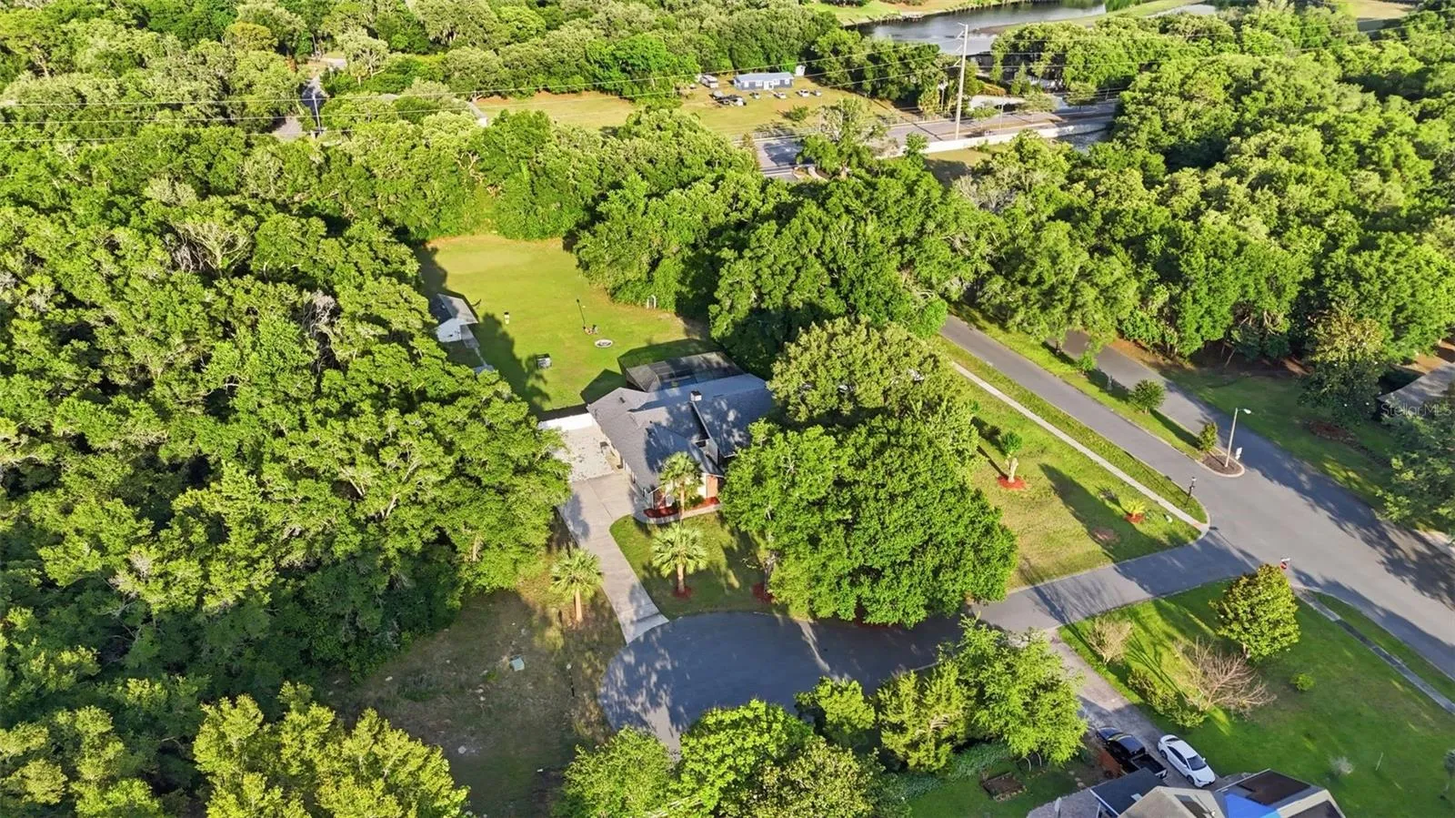 Aerial View of private Estate , Circular Driveway &amp; Acreage