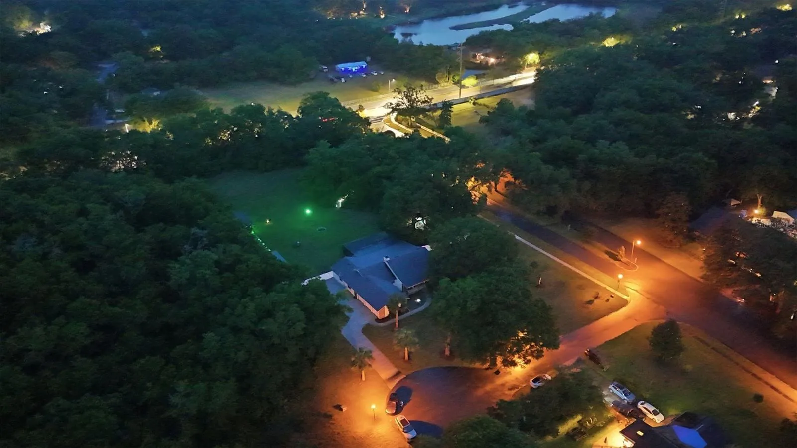 Twilight Aerial View of Private Estate &amp; Circular Driveway