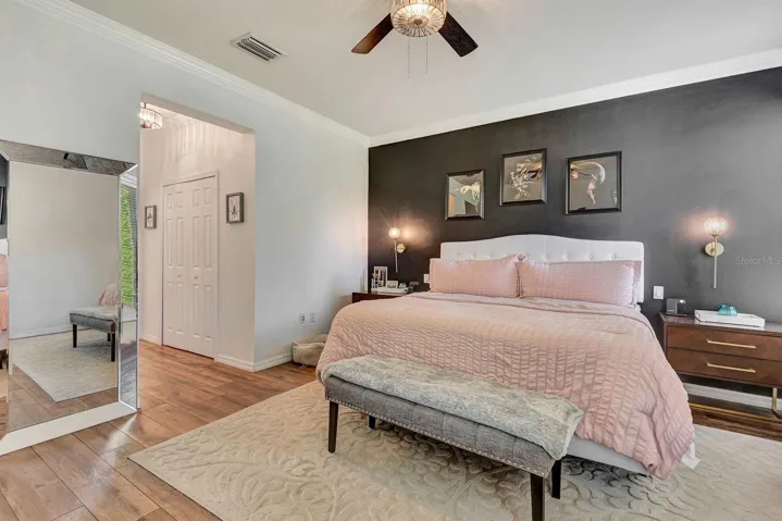Master bedroom, showing master bath entry.