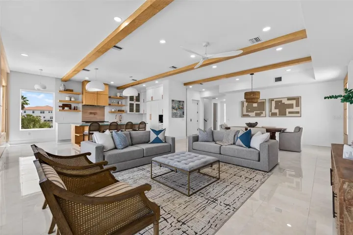 Open concept living and kitchen area.