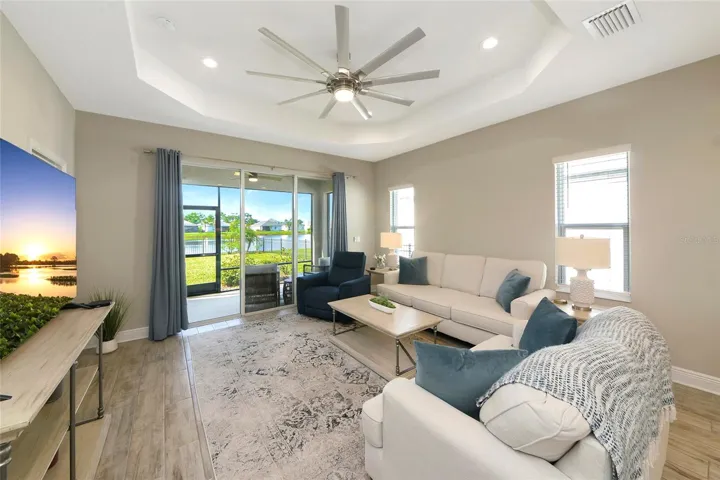 Spacious family room with opulent fixtures