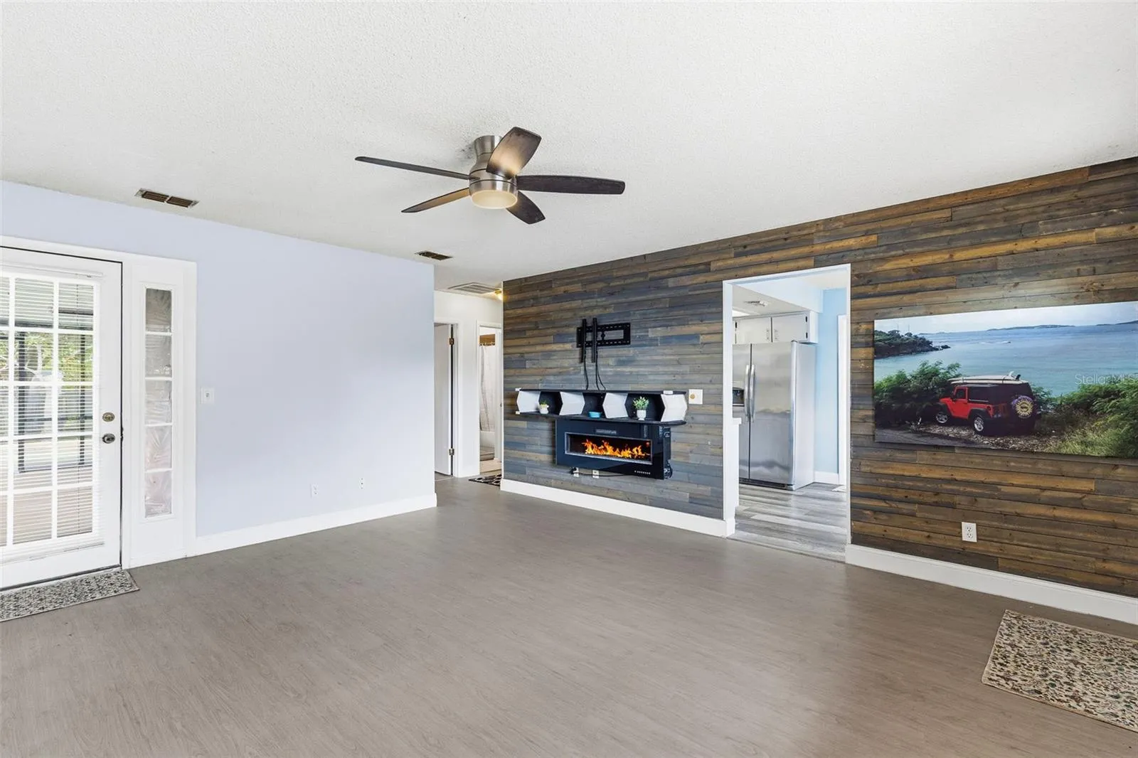 living room with electric fireplace