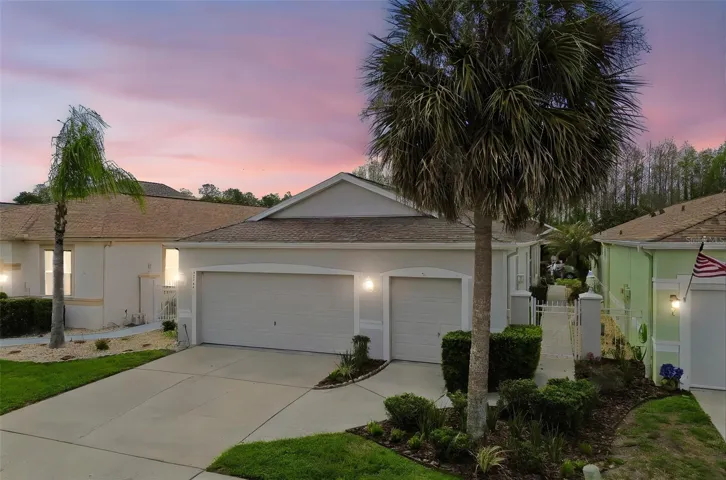 Twilight Exterior with 2 1/2 car garage