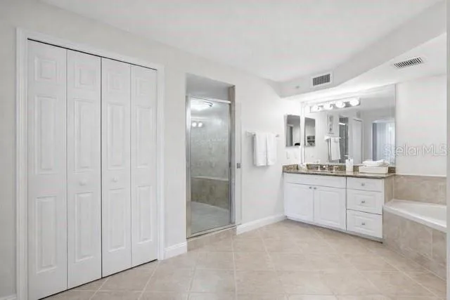 Master bathroom with shower door